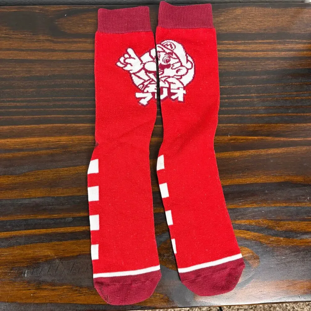 Nintendo Super Mario Red Checkered Socks White Logo Video Game